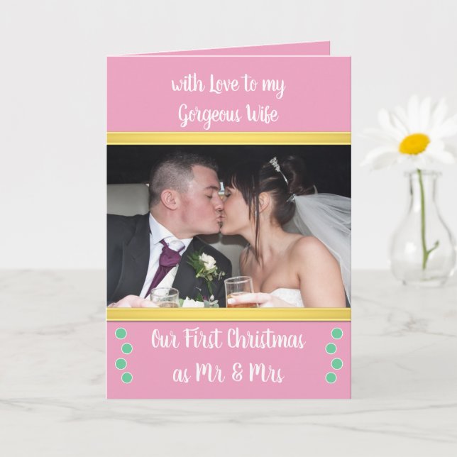 Erste Weihnachten als Mr. und Mrs. Rosa und grünes Karte (Kleine Pflanze)