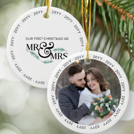 Erste Weihnachten als Mr. und Mrs. Wedding Foto Keramik Ornament