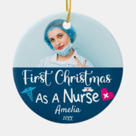 Erste Weihnachten als Nurse Custom Foto und Name Keramik Ornament