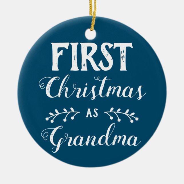 Erste Weihnachten als Oma blau mit dem Foto des Ba Keramik Ornament (Vorne)