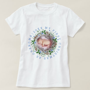 Erste Weihnachten als Oma eines Jungen Kranz blau T-Shirt