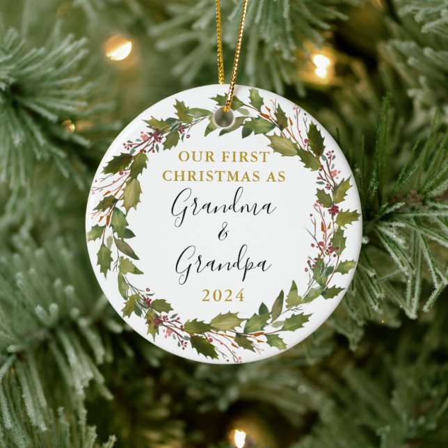 Erste Weihnachten als Oma & Opa Custom Foto Keramik Ornament (Baum)