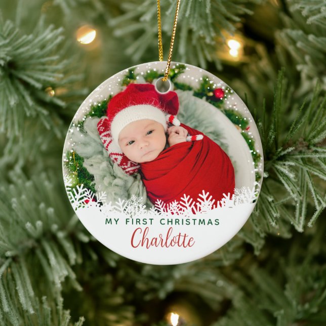 Erste Weihnachten als Oma & Opa Custom Foto Keramik Ornament (Baum)