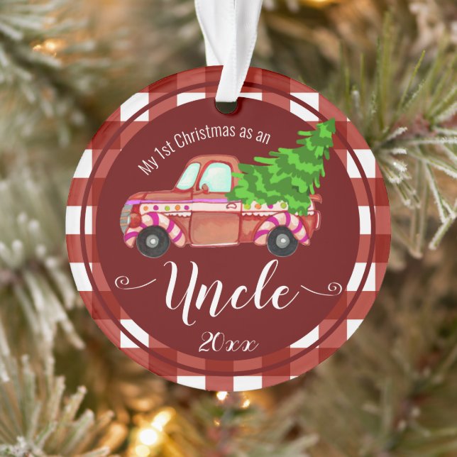 Erste Weihnachten als Onkel Red Truck Foto Ornament (Baum)