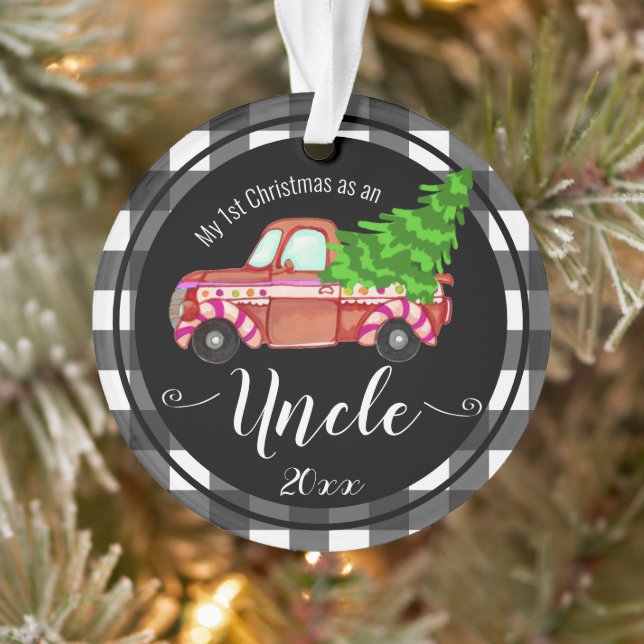 Erste Weihnachten als Onkel-Roter Lastwagen Ornament (Baum)