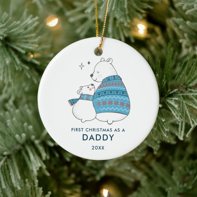 Erste Weihnachten als Papa Personalisierten Winter Keramik Ornament (Baum)