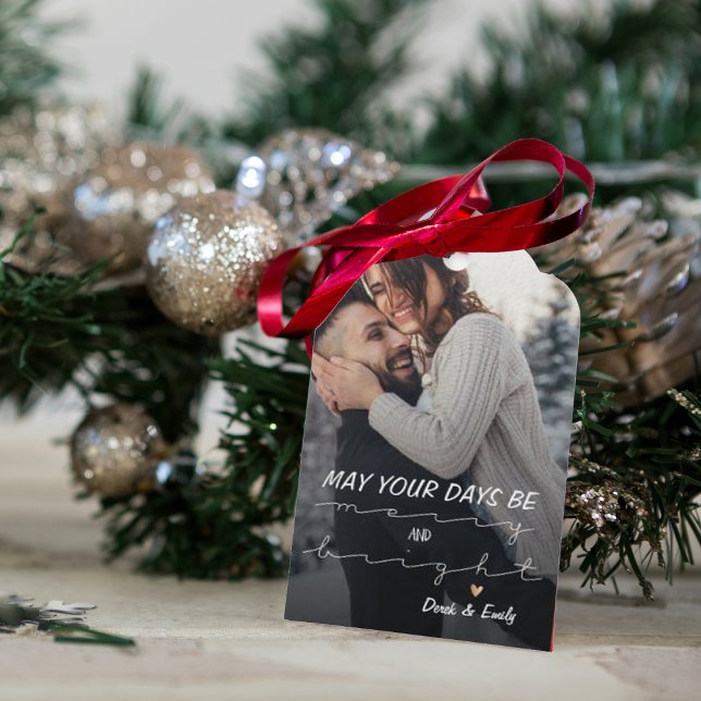 Erste Weihnachten als Personalisiertes Foto Geschenkanhänger (Merry And Bright Pretty Script Photo Happy Holiday Gift Tags
)