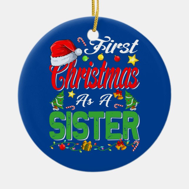 Erste Weihnachten als Schwester Weihnachtsmannmütz Keramik Ornament (Vorne)