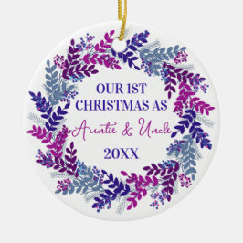 Erste Weihnachten als Tantchen & Onkel Lila Kranz Keramik Ornament