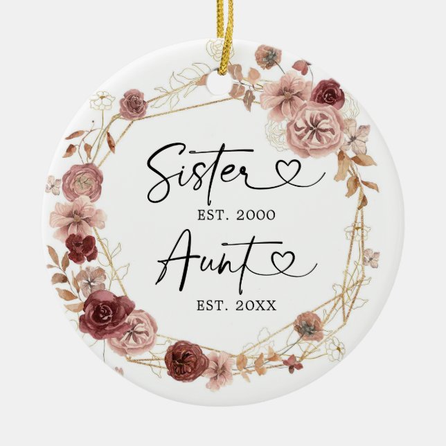 Erste Weihnachten als Tante Geometric Boho Blumeng Keramik Ornament (Vorne)