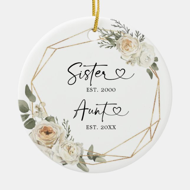 Erste Weihnachten als Tante White Floral Geometric Keramik Ornament (Vorne)