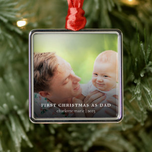 Erste Weihnachten als Vater Elegantes Foto Ornament Aus Metall