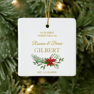 Erste Weihnachten als Zitat mit Poinsettias Design Keramikornament