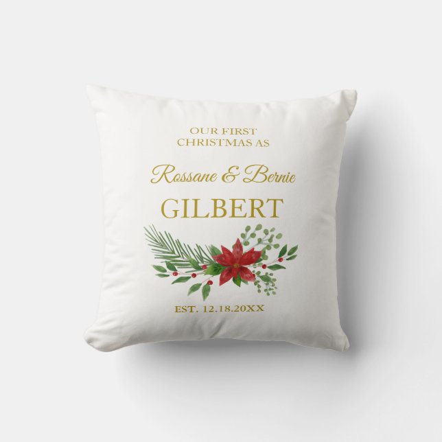 Erste Weihnachten als Zitat mit Poinsettias Design Kissen (Vorderseite)