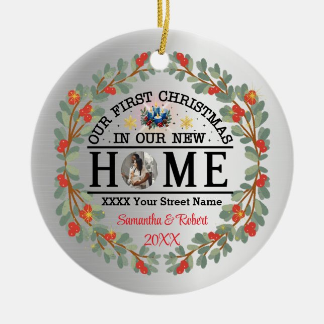 Erste Weihnachten auf unserer neuen Zuhause Keramik Ornament (Vorne)