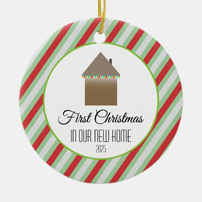 Erste Weihnachten auf unserer neuen Zuhause Keramikornament (Vorne)