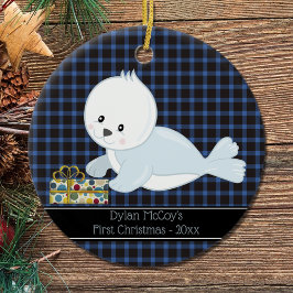Erste Weihnachten ・ Baby Siegel ・ Kariert Keramik Ornament