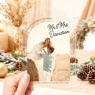 Erste Weihnachten Bogen Verheiratet Foto Weihnacht Acryleinladungen