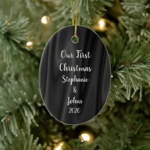 Erste Weihnachten Elegantes Schwarzes und Weiß Sa Keramik Ornament