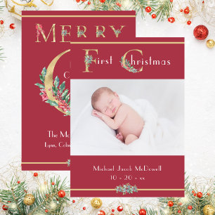 Erste Weihnachten, festes Rot, Baby-Foto Einladung