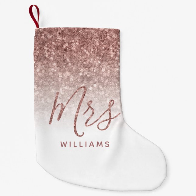 Erste Weihnachten Frau Personalisiert Rose Gold Gl Kleiner Weihnachtsstrumpf (Vorderseite)