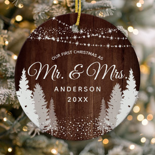 Erste Weihnachten Frau Wood Winter String Lights Keramik Ornament