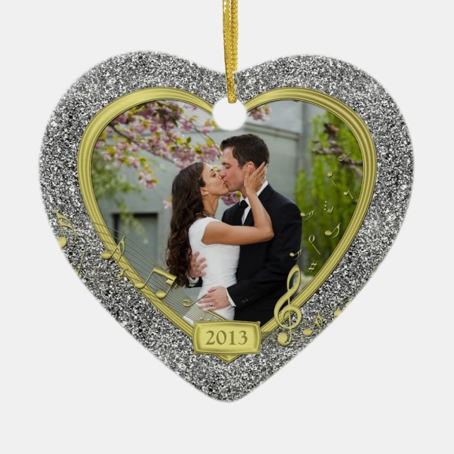 Erste Weihnachten gemeinsam Foto Herz Xmas Keramik Ornament (Vorne)