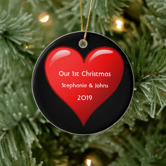 Erste Weihnachten Gemeinsam Niedliches Rotes Herz  Keramik Ornament (Baum)