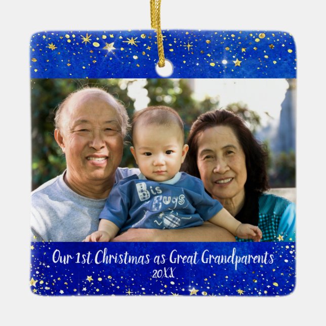 Erste Weihnachten Große Großeltern 2 Foto Sterne Keramikornament (Vorderseite)