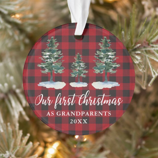 Erste Weihnachten Großeltern Pinien Kariert Ornament (Baum)