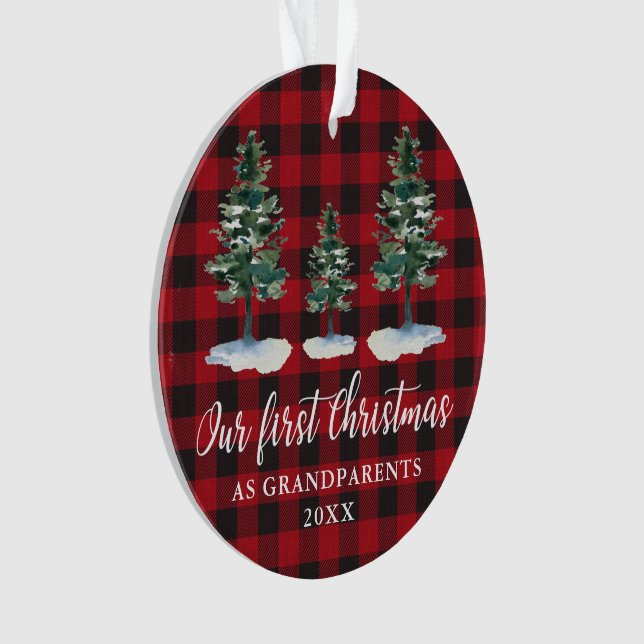Erste Weihnachten Großeltern Pinienwälder Karierte Ornament (Vorderseite)