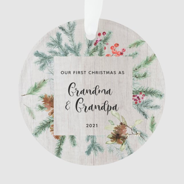 Erste Weihnachten Großeltern Winter Grüne Foto Ornament (Vorderseite)