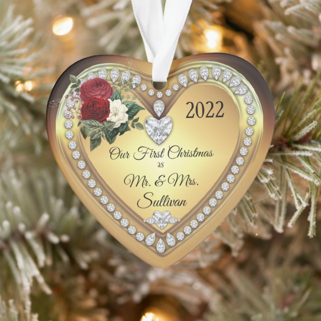Erste Weihnachten Herr | Frau Gold Diamonds Keepak Ornament (Baum)