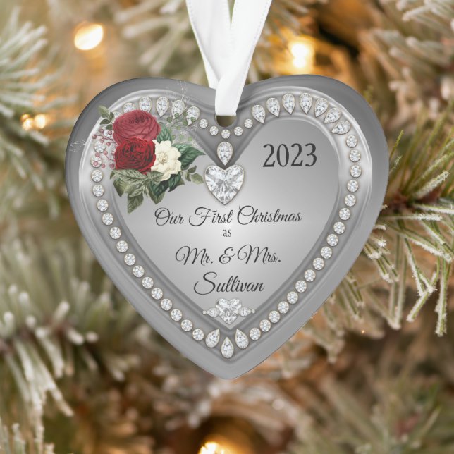 Erste Weihnachten Herr | Frau Silver Diamonds Keep Ornament (Baum)