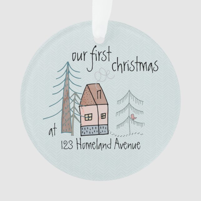 Erste Weihnachten im Niedlichen Doodle House in Ne Ornament (Vorderseite)