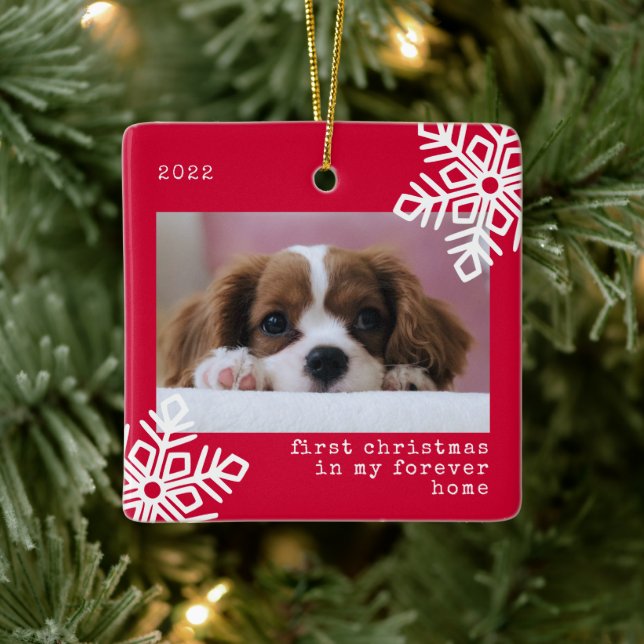 Erste Weihnachten in meinem Forever Zuhause Hund F Keramikornament (Baum)