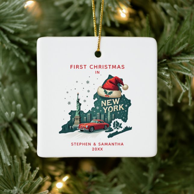 Erste Weihnachten in New York Staat Custom Holiday Keramikornament (Baum)