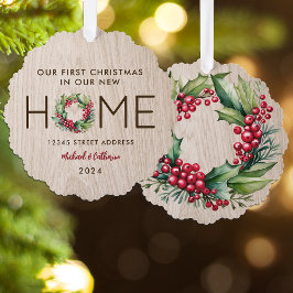 Erste Weihnachten in New Zuhause Rustic Imitats Wo Ornament Karte