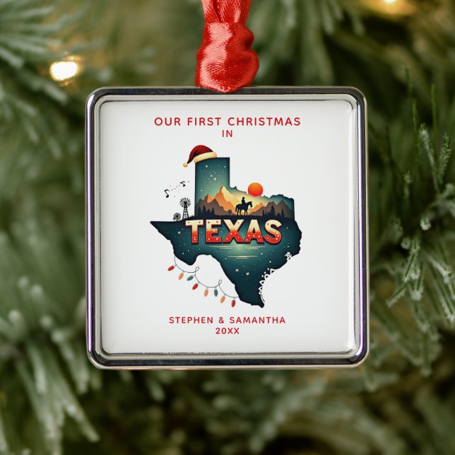 Erste Weihnachten in Texas Staat Personalisiert Ornament Aus Metall (Baum)