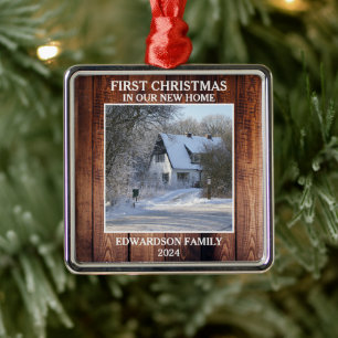 Erste Weihnachten in unserem neuen Zuhause Foto Ornament Aus Metall