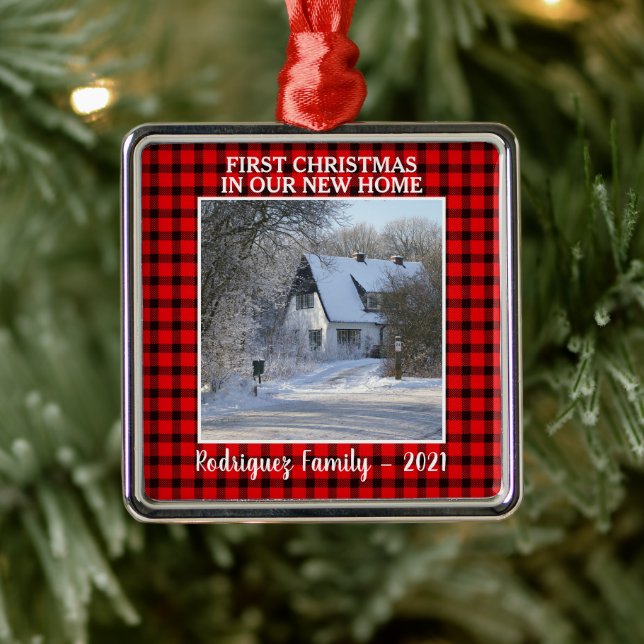 Erste Weihnachten in unserem neuen Zuhause Foto Ornament Aus Metall (Baum)