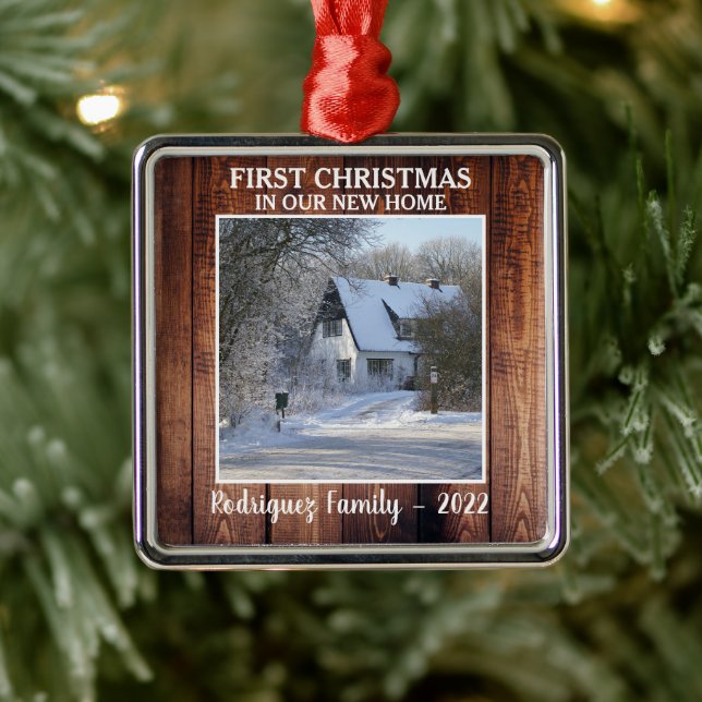 Erste Weihnachten in unserem neuen Zuhause Foto Ornament Aus Metall (Baum)