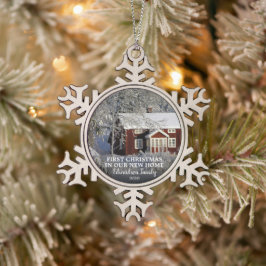 Erste Weihnachten in unserem neuen Zuhause Foto Schneeflocken Zinn-Ornament