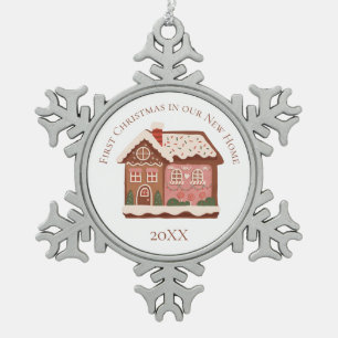 Erste Weihnachten in unserem neuen Zuhause Gingerb Schneeflocken Zinn-Ornament