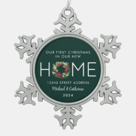 Erste Weihnachten in unserem neuen Zuhause-Grünkra Schneeflocken Zinn-Ornament