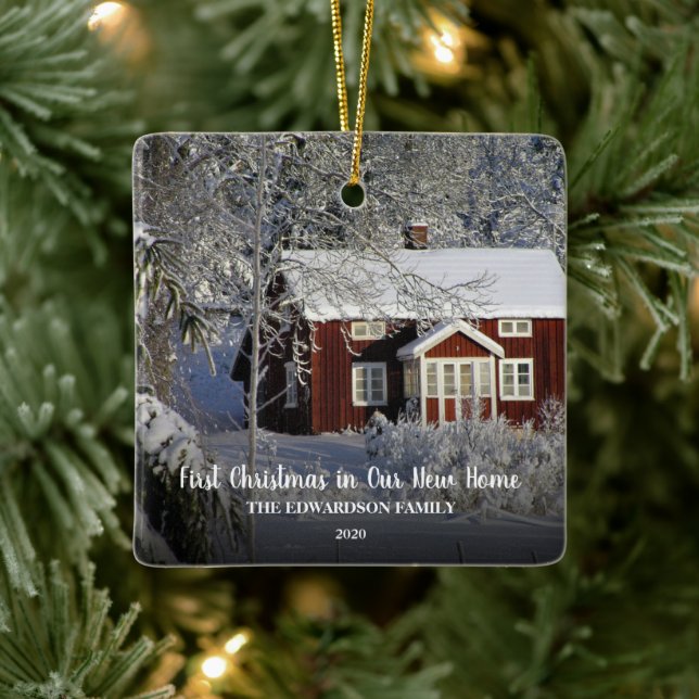 Erste Weihnachten in unserer neuen Zuhause-Foto-Fa Keramikornament (Baum)