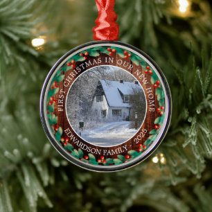 Erste Weihnachten in unserer neuen Zuhause-Foto-Fa Ornament Aus Metall