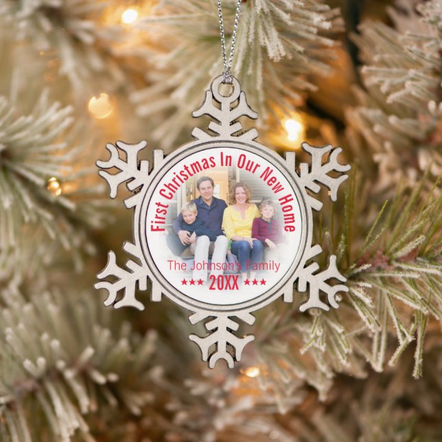 Erste Weihnachten in unserer neuen Zuhause| Person Schneeflocken Zinn-Ornament (Baum)