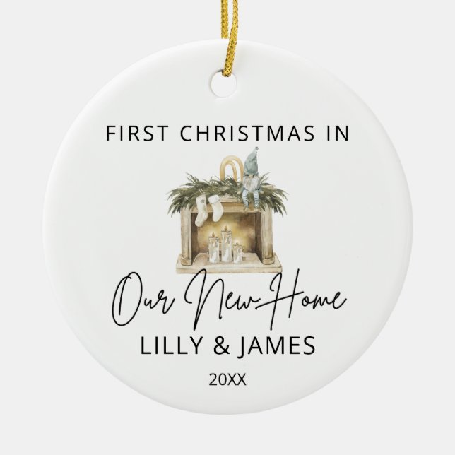 Erste Weihnachten in unserer New Zuhause Owner Fam Keramik Ornament (Vorne)
