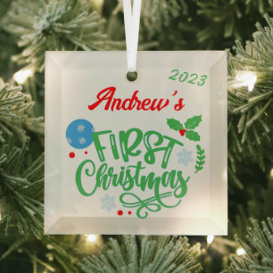 Erste Weihnachten individuell anpassbar Ornament Aus Glas